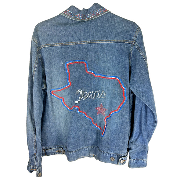 Mirasol Texas Rhinestone Denim Jacket Western Patriotic Style M NWT - Picture 2 of 6